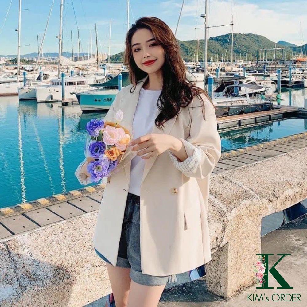 Áo blazer phong cách Ulzzang Hàn Quốc loại 1 màu be và đen dành cho nữ chất đẹp dáng vest dài tay phom rộng cá tính
