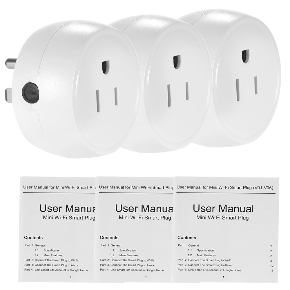 3PCS Wireless WIFI Smart Plug US Outlet WI-FI Socket Charging Adapter Smart Home Power Plug Remote Control Via Phone App Smart Timer Compatible with for Amazon Alexa and for Google Home/Nest IFTTT For TP-Link