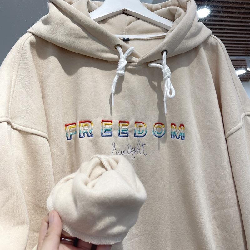 Áo Hoodie nỉ FREEDOM màu kem unisex ảnh thật SSStore