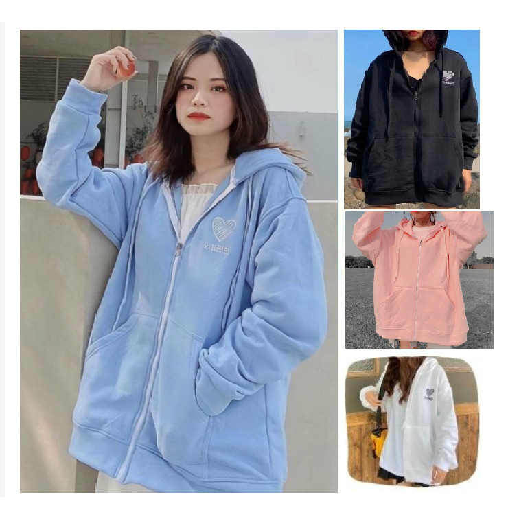 Áo khoác hoodie chống nắng dành cho nam nữ Thuê Trái Tim, Nỉ ngoại form rộng Có Dây Kéo unisex ulzzang