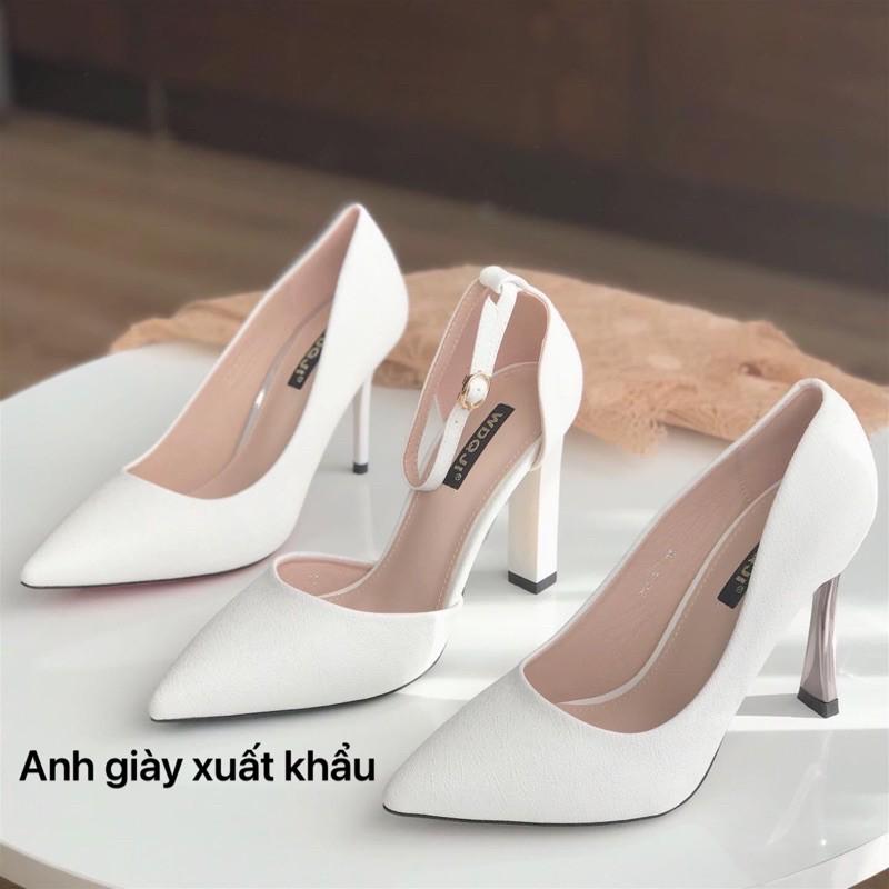 CG49 - GIÀY CAO GÓT ,GIÀY CƯỚI NHŨ XƯỚC KÍN MŨI BAO GÓT ,GÓT TRỤ 9p