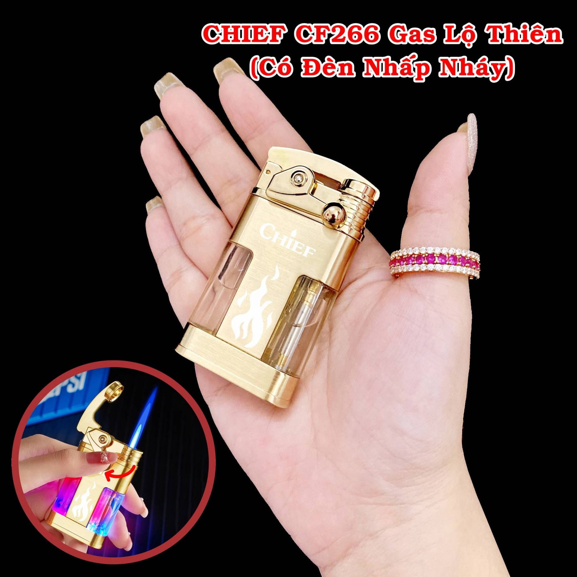Hột quẹt bật lửa khè gas lộ thiên CHIEF CF266 - búng tay đánh lửa -