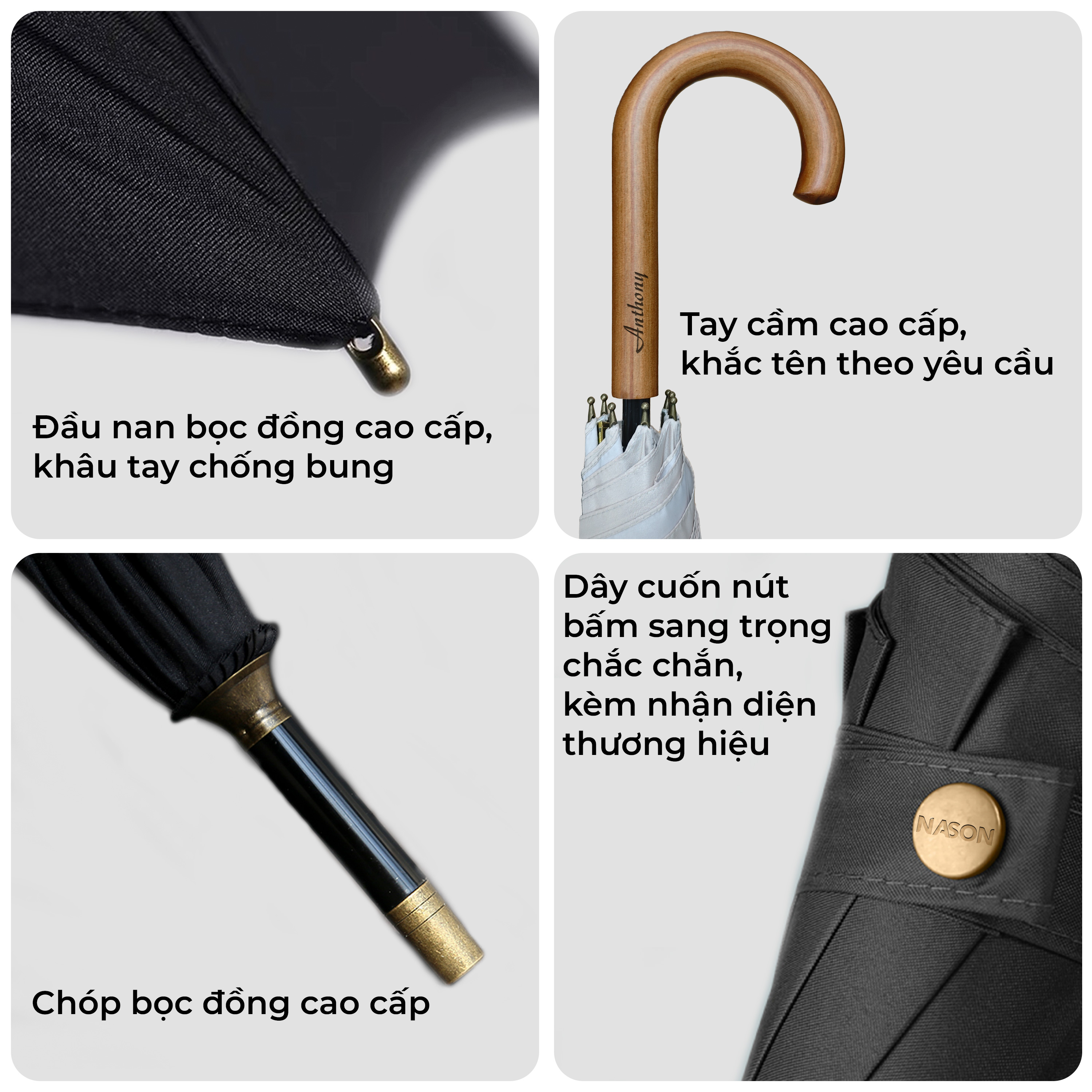 Ô thẳng cao cấp lịch lãm Nason Gentle-M1 tay cầm gỗ sang trọng Vải siêu chống thấm vượt trội
