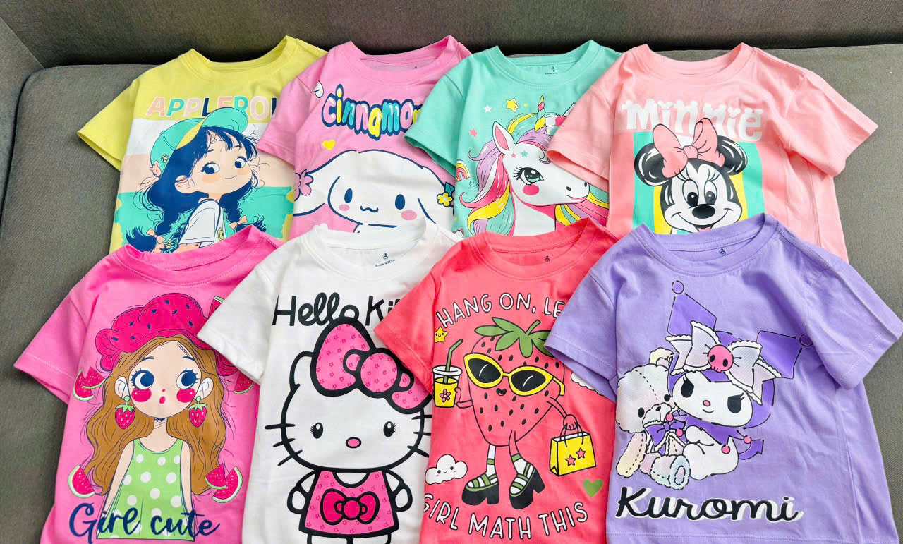 Đồ bộ bé gái, Bộ quần giả váy cho bé gái labubu gấu dâu capybara kuromi từ 10-38kg chất cotton hàng xuất mềm mịn mát