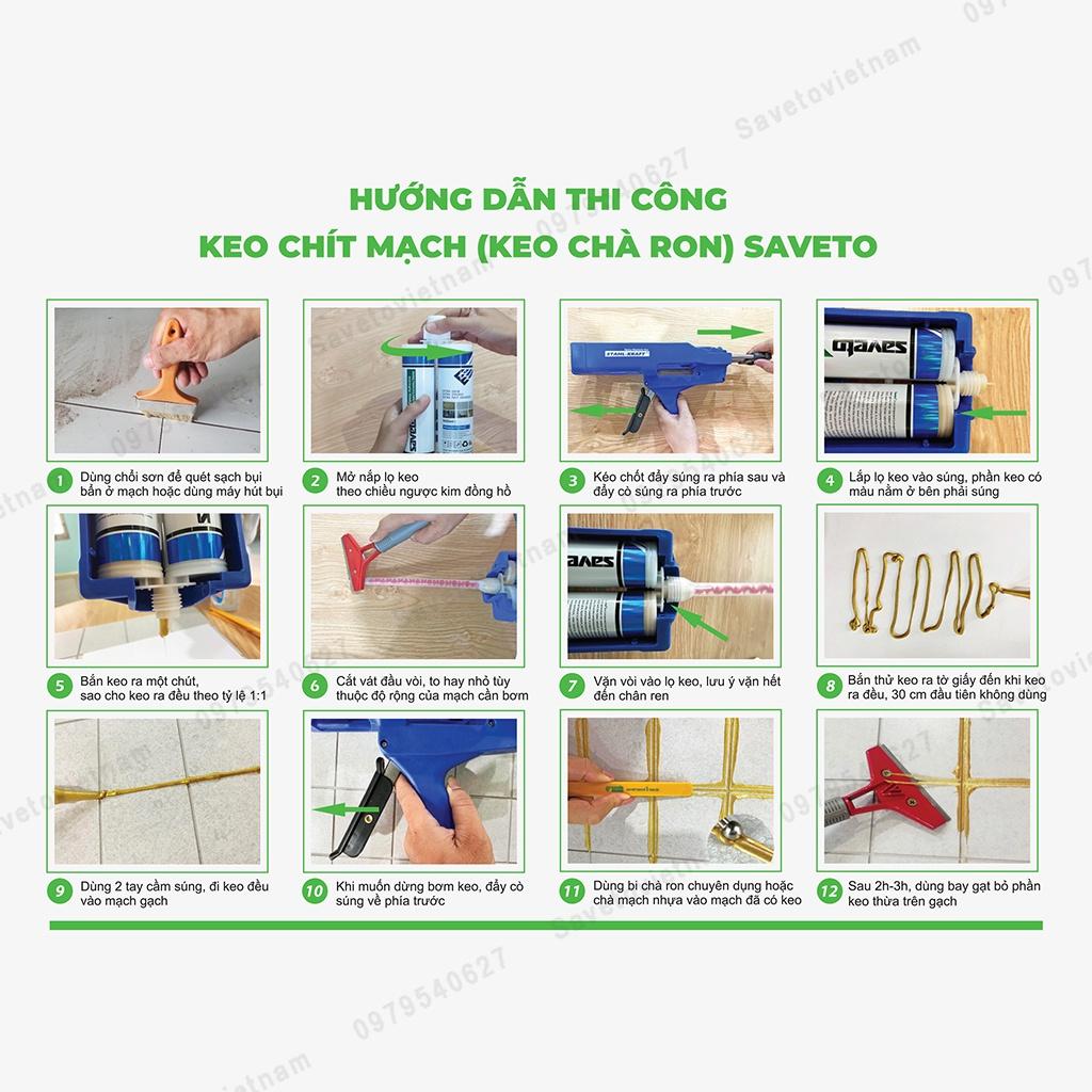 Bảng Màu Keo Chít Mạch Saveto - Keo chà ron Saveto epoxy 2 thành phần