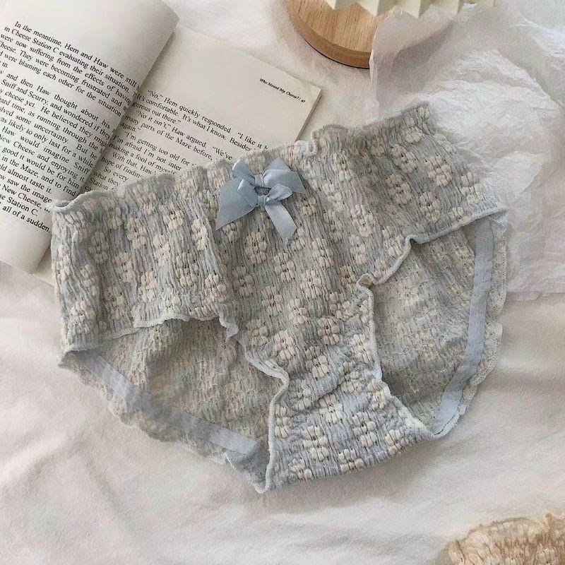 QUẦN LÓT COTTON BÈO NHÚN HỌA TIẾT HOA ĐÍNH 2 NƠ
