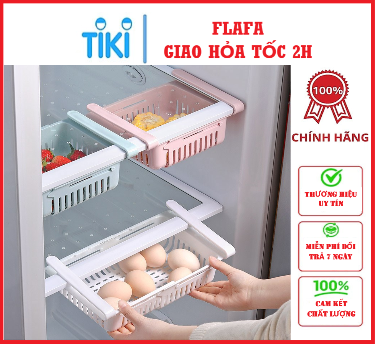 Combo 2 Khay Rổ Nhựa Kéo Dài Đựng Thức Ăn Thực Phẩm Trong Tủ Lạnh Thông Minh Tiện Dụng FLAFA