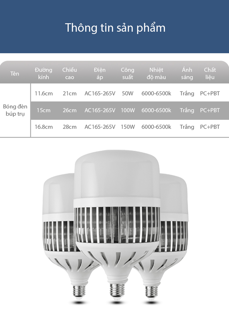 Bóng đèn LED hình trụ thân bọc nhôm siêu sáng,tiết kiệm điện, công suất cao 50W độ bền lâu dài, đuôi vít xoắn E27,tản nhiệt tốt, ánh sáng trắng trung thực không chói mắt, phù hợp với không gian rộng, sân vườn, hội trường_DBTN