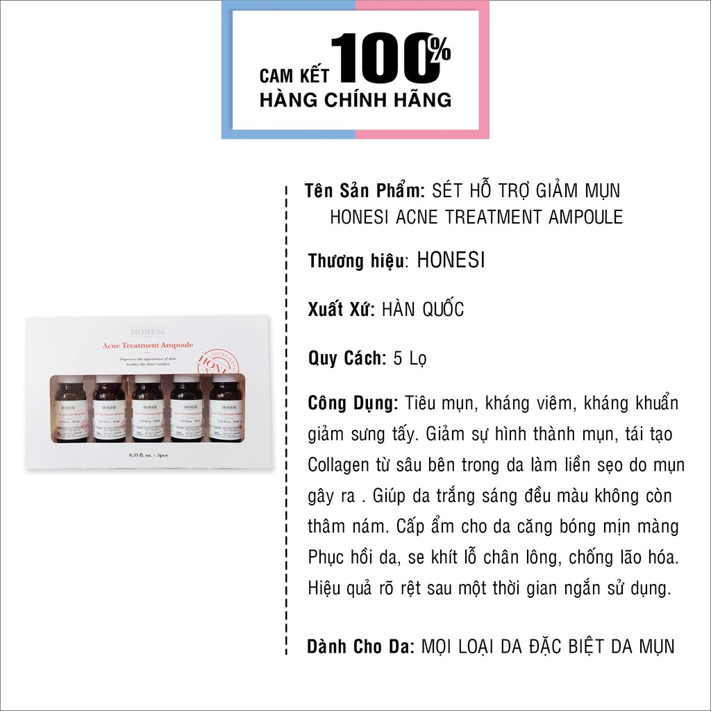 Sét Serum Giảm Mụn Nhanh Lành Tính HONESI Acne Treatment Ampoule (10ml x 5 lọ) - Hàn Quốc