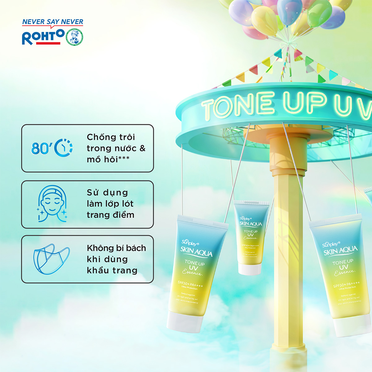 Kem chống nắng nâng tông Skin Aqua Tone up Mint Green cho da trắng có khuyết điểm đỏ, dạng sữa Sunplay Skin Aqua Tone Up UV Milk Mint Green SPF 50+ PA++++ 50g