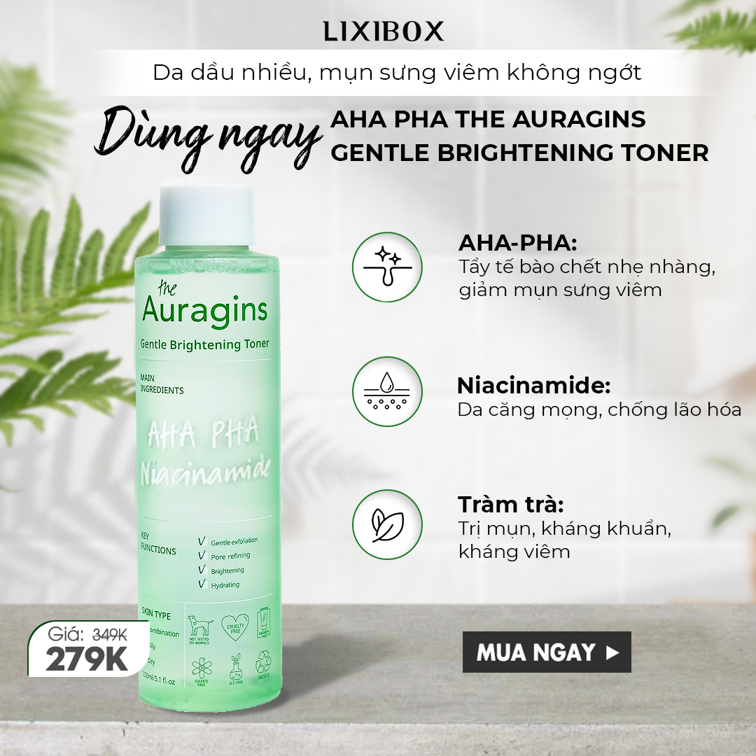 MINT BEAUTY BOX  Tạm biệt thâm nám ( Máy Rửa Mặt Dành cho da nhạy cảm , Nước Cân Bằng, Gel Dưỡng Ẩm FullSize, Thanh Lăn, Băng Đồ, Túi Tote)