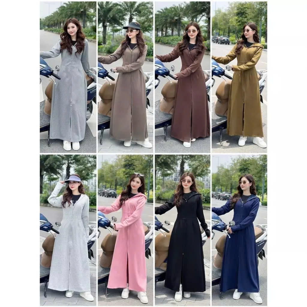 Áo khoác chống nắng nữ toàn thân 2 lớp cao cấp mũ trùm đầu tay xỏ ngón UPF50+ MÀU XÁM ĐẬM Size XL 53-66kg Vải Umi Cotton Co Dãn 4 Chiều Dày Dặn Làm Mát | Thời Trang | Đa Dụng