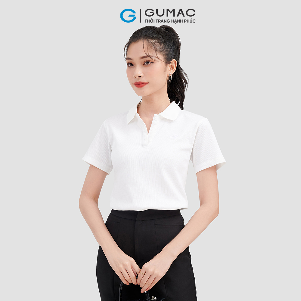 Áo polo nữ GUMAC ATC09046 cổ trụ 3 nút thêu hoa trẻ trung