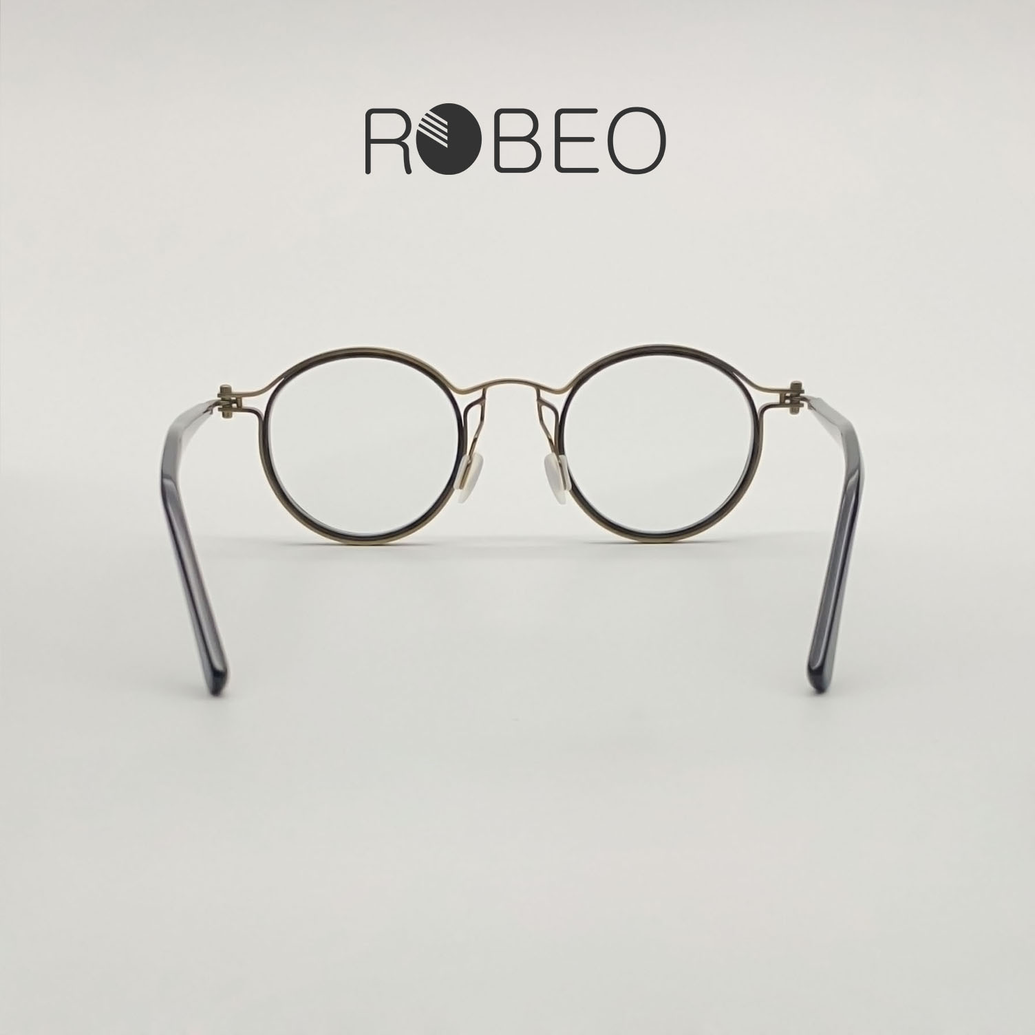 Gọng kính cận nam nữ ROBEO R0425 (vàng đồng), dáng tròn cổ điển mắt chống ánh sáng xanh - Fullbox