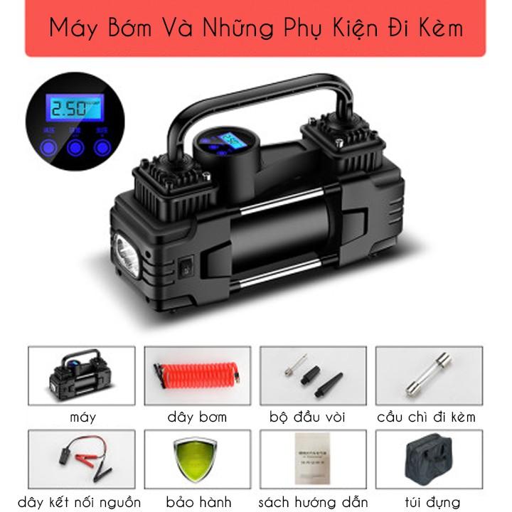 Bơm lốp ô tô xe hơi Bede màn hình led công suất 220w kèm phụ kiện đầu bơm dễ sử dụng với mọi dòng xe