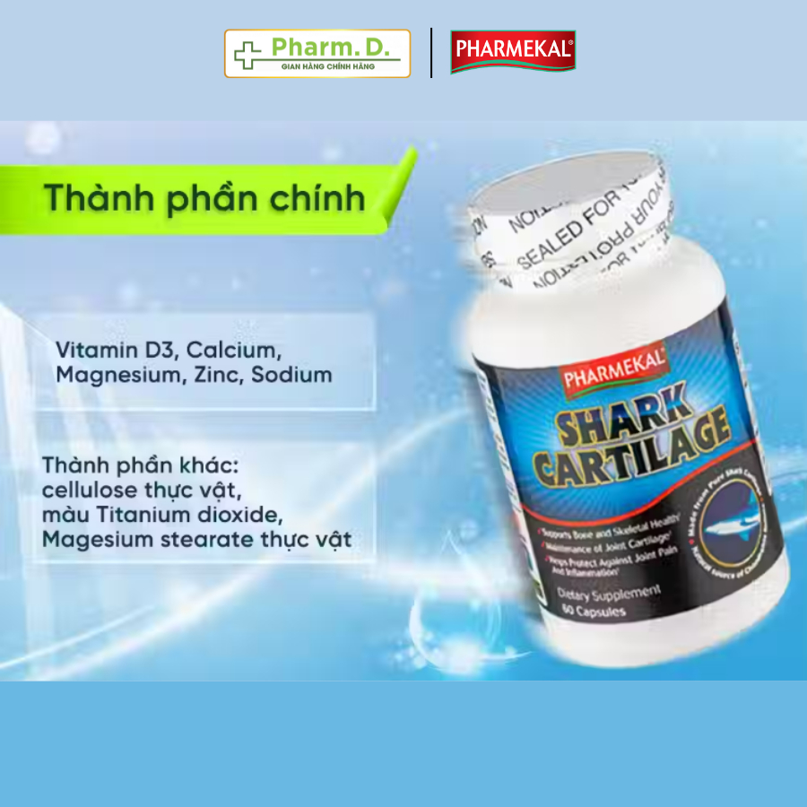 Viên Uống Giảm Đau, Hỗ Trợ Phục Hồi Cấu Trúc Sụn Khớp PHARMEKAL Shark Cartilage Sụn Cá Mập (60 Viên)