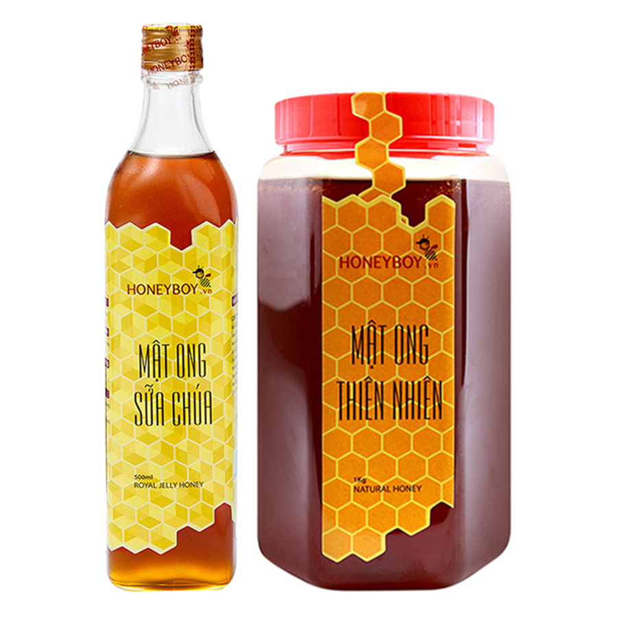 Combo Mật Ong Thiên Nhiên Honeyboy (1kg) + Mật Ong Sữa Chúa Honeyboy (500ml)