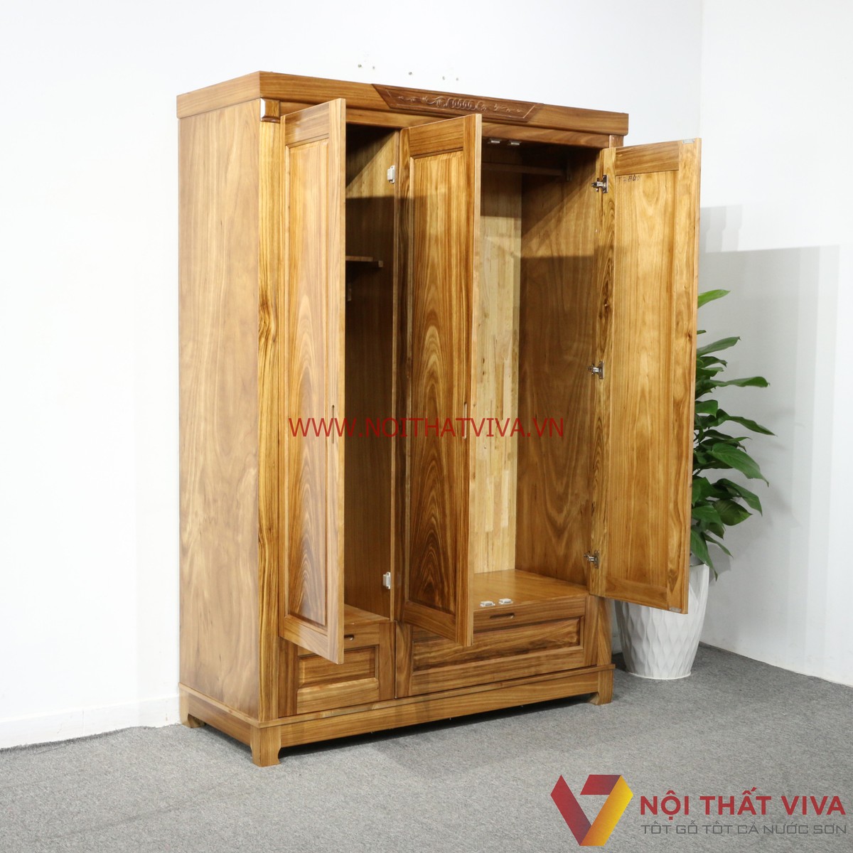Tủ Áo 3 Cánh Gỗ Hương Xám Đẹp Giá Rẻ