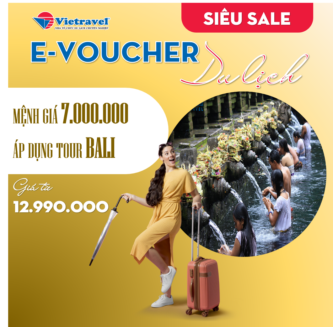 Mệnh giá 7.000.000 VND áp dụng cho tour Bali giá từ 12.990.000