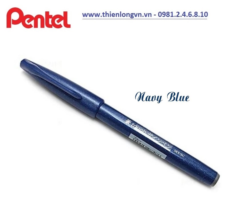 Bút lông viết thư pháp hiện đại Pentel SES15C-CAX xanh nước biểm đậm; Calligraphy Fude Touch Sign - Navy Blue