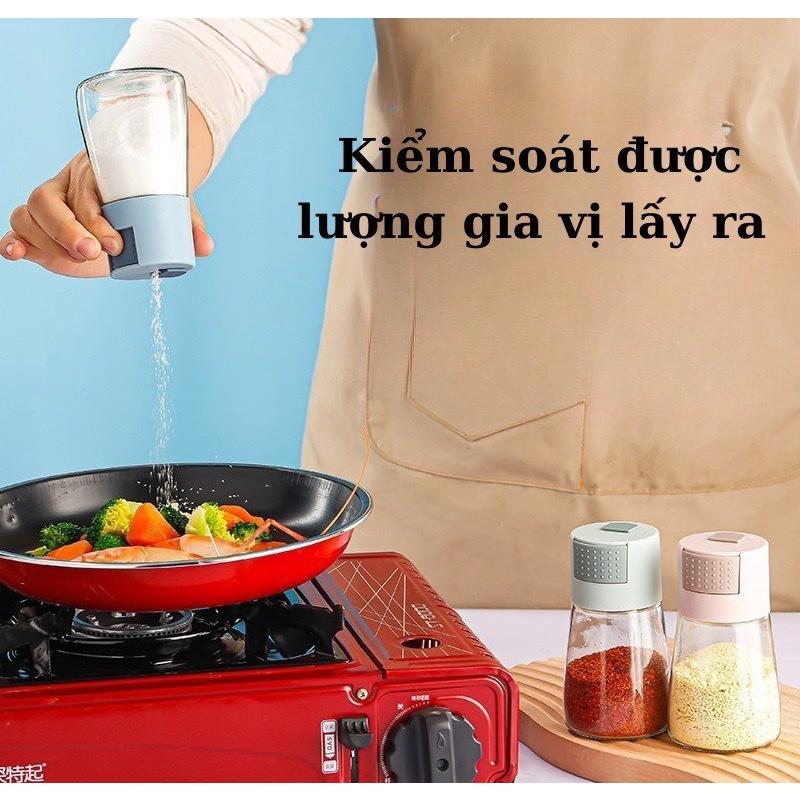 Hũ Đựng Gia Vị Thủy Tinh Nhà Bếp Cao Cấp 180ml Bấm Nút Định Lượng, Thông Minh