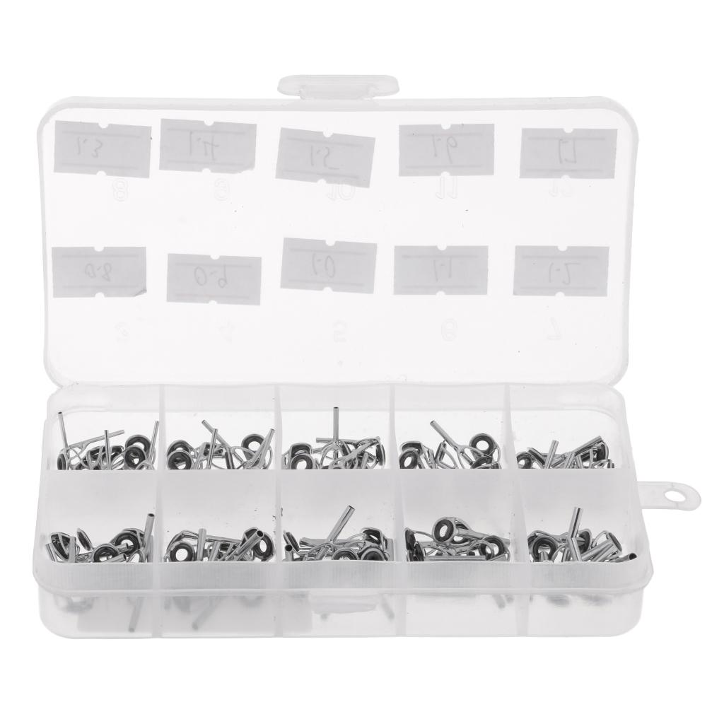 100Pcs Stainless Steel Fishing Rod Guides Ring Rod Repair Kit DIY Tips Rings