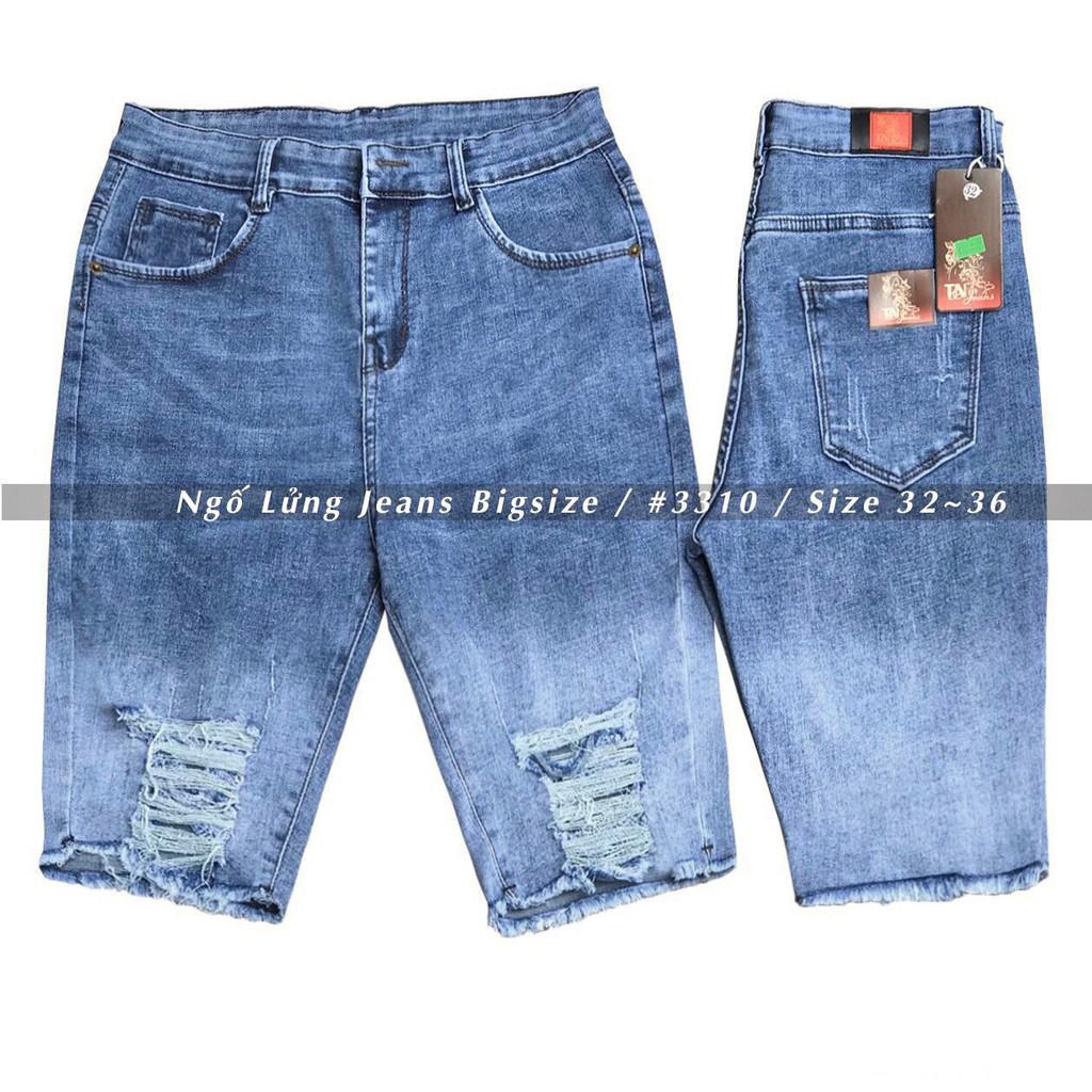 Quần jean ngố / lửng BIG SIZE lưng cao, co dãn mạnh rách kiểu LOANG MÀU đẹp dành cho người béo 3310