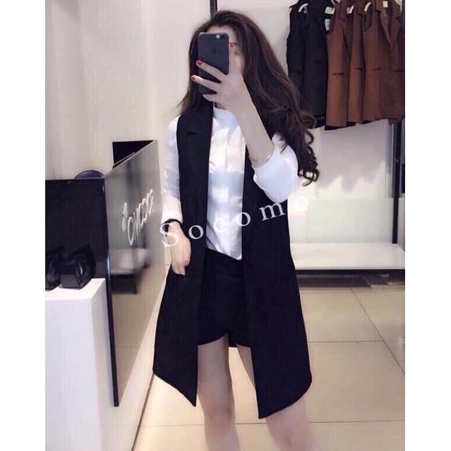 Set 3 chi tiết bộ vest short áo sơmi tay dài S.MLXL
