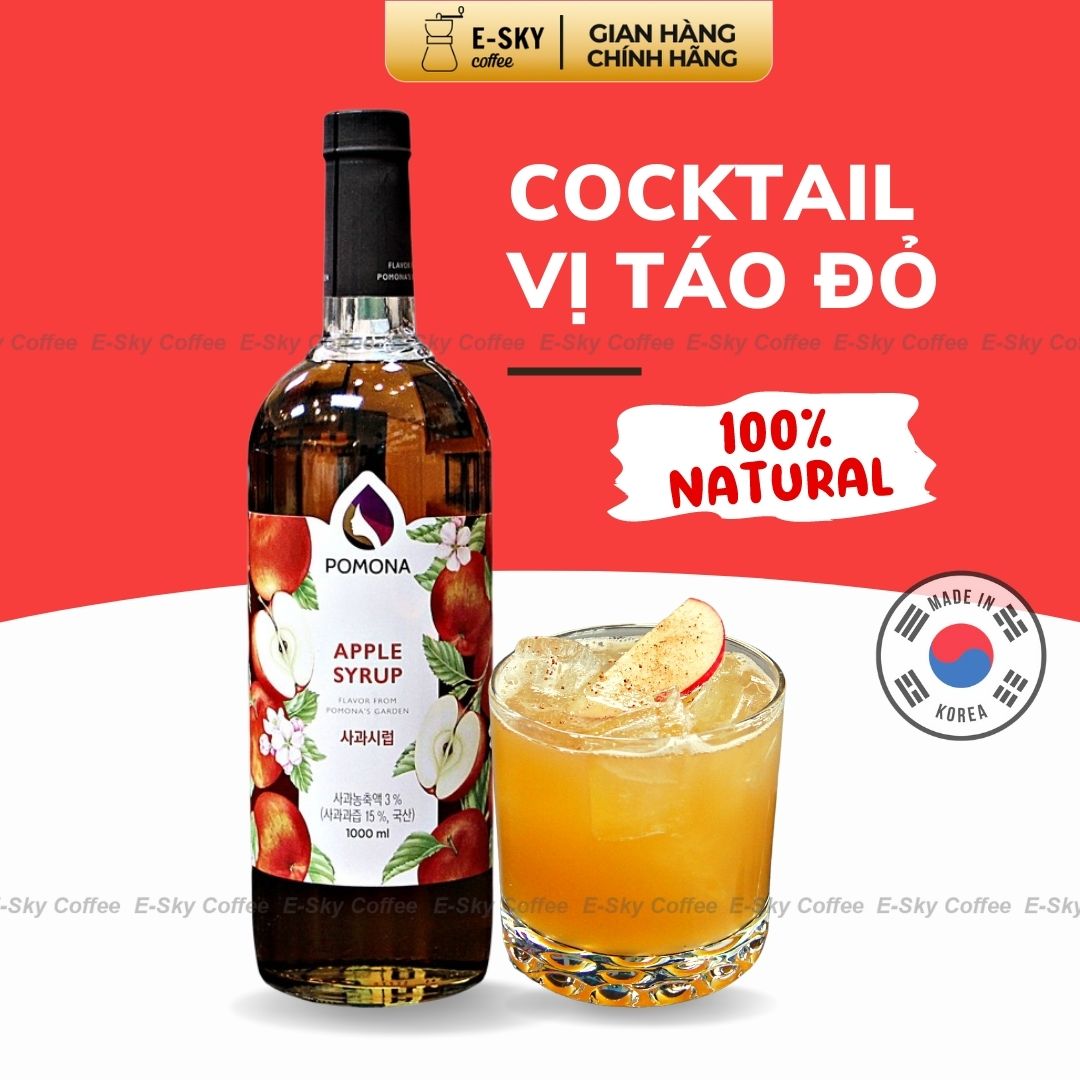 Siro Táo Đỏ Pomona Apple Syrup Nguyên Liệu Pha Chế Hàn Quốc Chai Thủy Tinh 1 lít