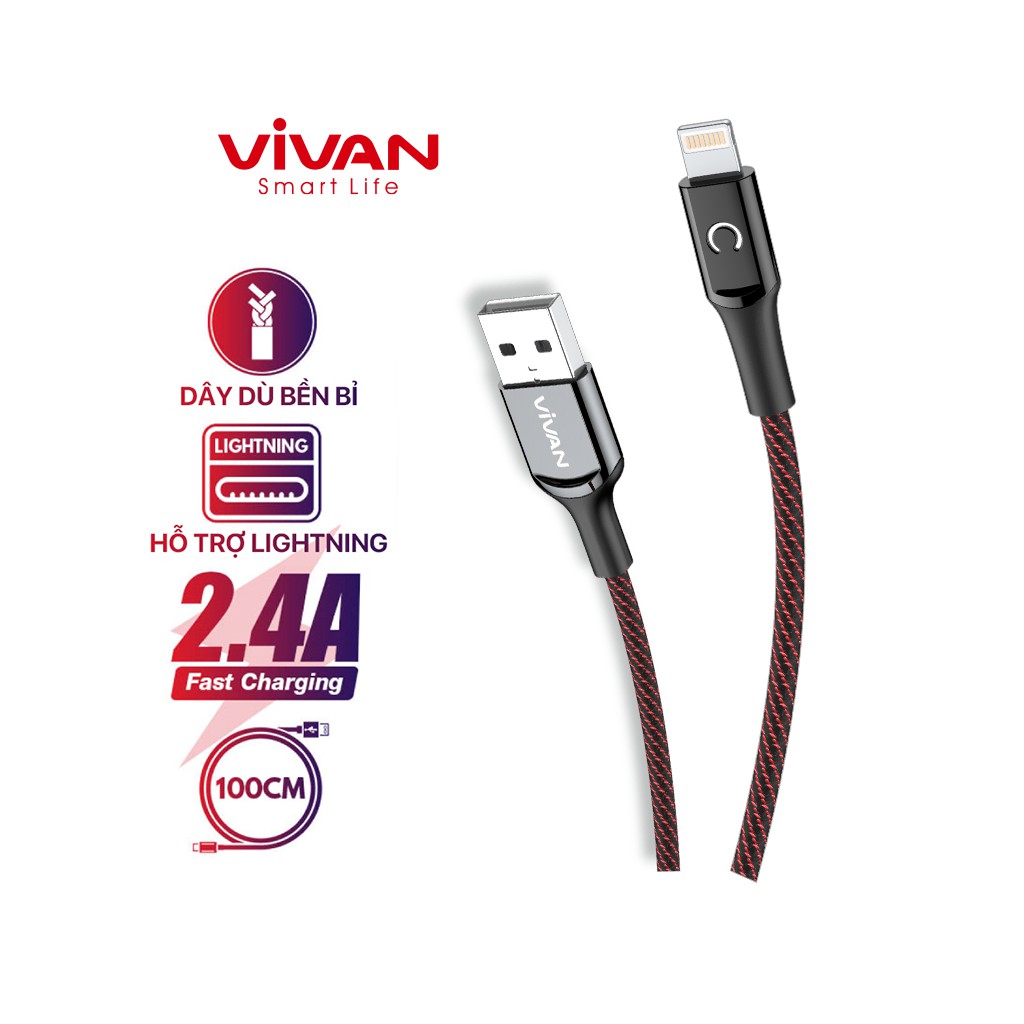 Cáp Sạc Nhanh Dành Cho Apple VIVAN VZL10 – Sạc và Truyền Dữ Liệu 2in1, Tự Động Ngắt, Chất Liệu Dây Dù, Nguồn Điện 2.4A - HÀNG CHÍNH HÃNG