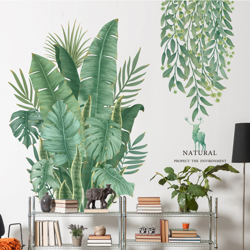 Decal Dán Tường Lá Cây Natural Protect The Environment Màu Xanh Lá Tươi Mát