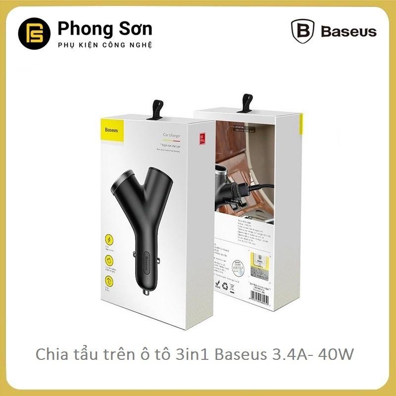 Bộ chia tẩu sạc ô tô , xe hơi cao cấp chữ Y Baseus (3.4A -40W) - Hàng Chính Hãng