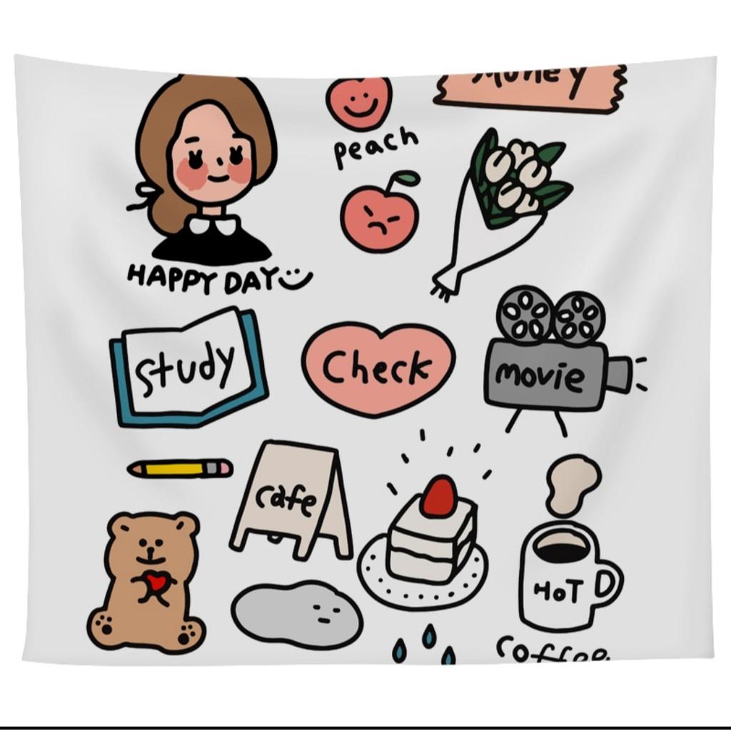 Thảm treo tường trang trí/ Vải treo tường decor hình cô gái đáng yêu/Tapestry hanging cloth/ Wall Tapestry