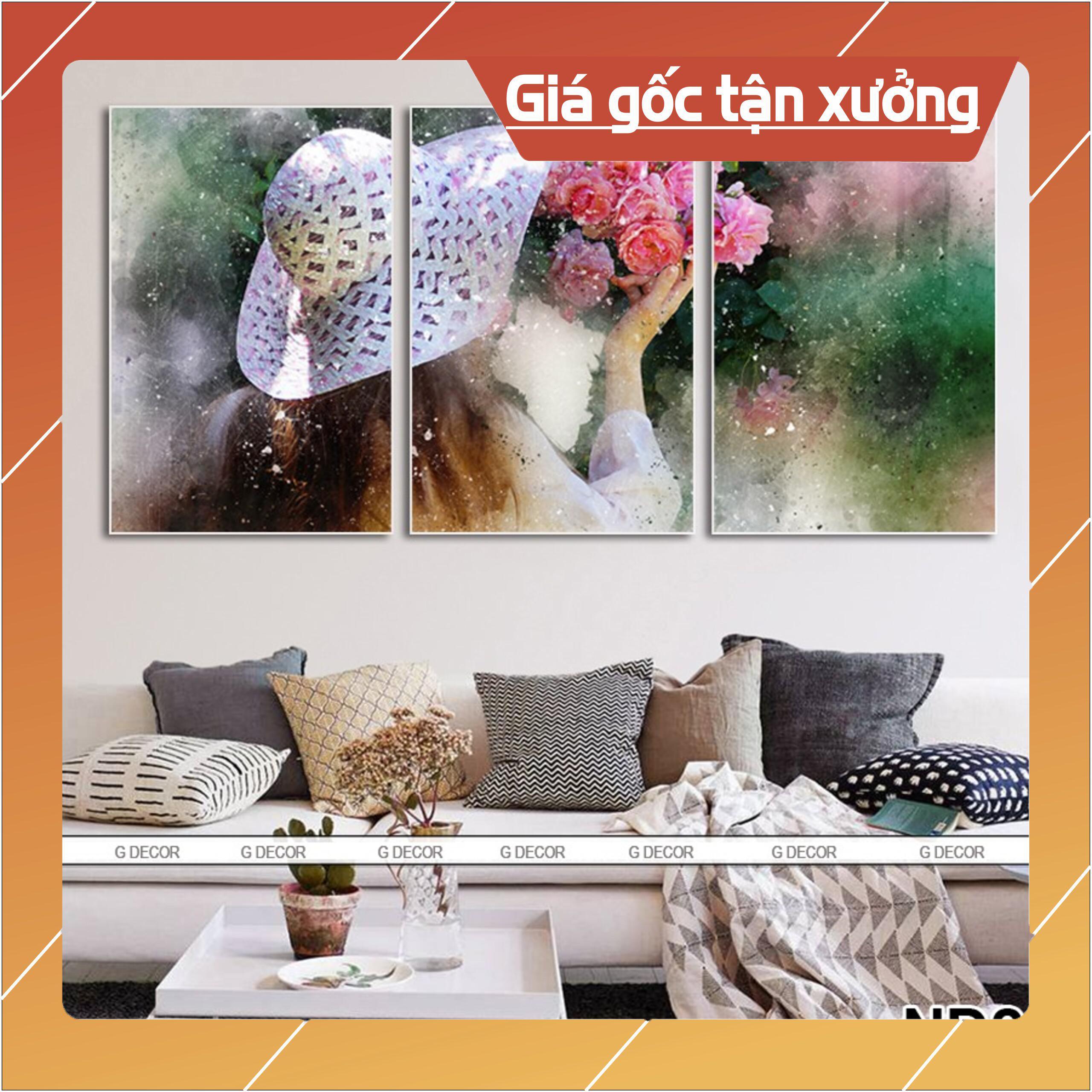 Bộ tranh treo tường phong thủy trang trí nội thất lá cây nghệ thuật thiên nhiên xanh