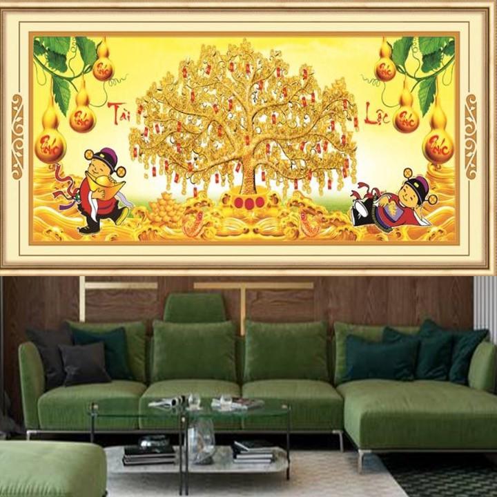Tranh thêu cây tiền thần tài 53586 - kích thước: 92 * 47cm.