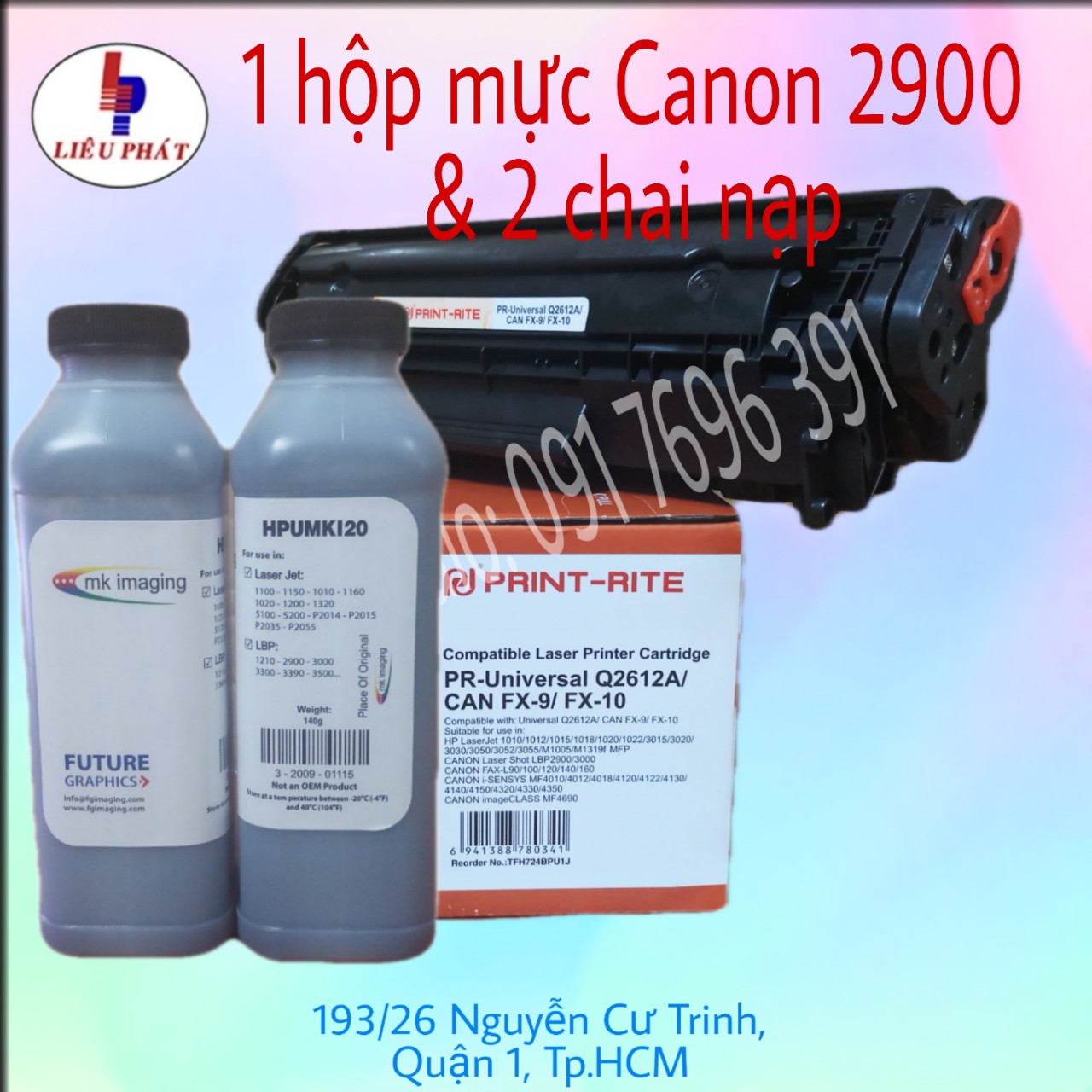 Combo hộp và 2 lọ mực dùng cho máy in Canon LBP 2900-giá rẻ, thay thế, chất lượng