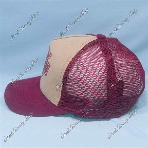 Nón kết lưới in dẻo chữ Cap Man Original phía trước là vải nhung, kết nhung vòng đầu 55-58cm phía trong có may tem - Đỏ thẩm &amp; kaki
