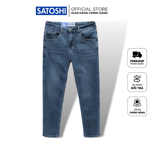 | Satoshi |Quần jean nam, quần bò nam SAQJ38 dáng vừa màu xanh trơn wash basic chất jean co giãn nhẹ mặc thoải mái