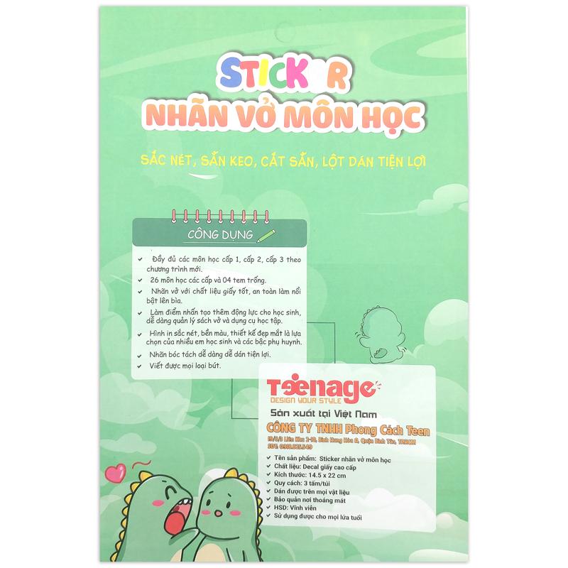 Bộ 3 Sticker Nhãn Vở Môn Học - Teenage NV-02