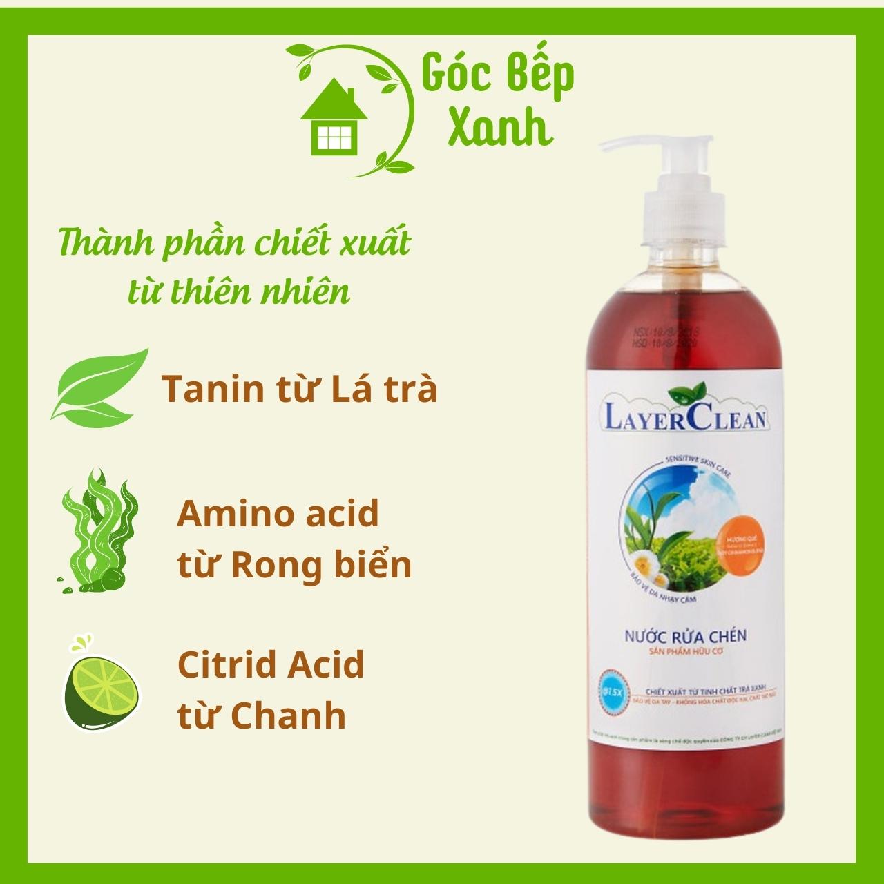 ComBo: 2 Nước Rửa Chén Hữu Cơ Layer Clean - Hương Quế, Thể Tích: 800ml