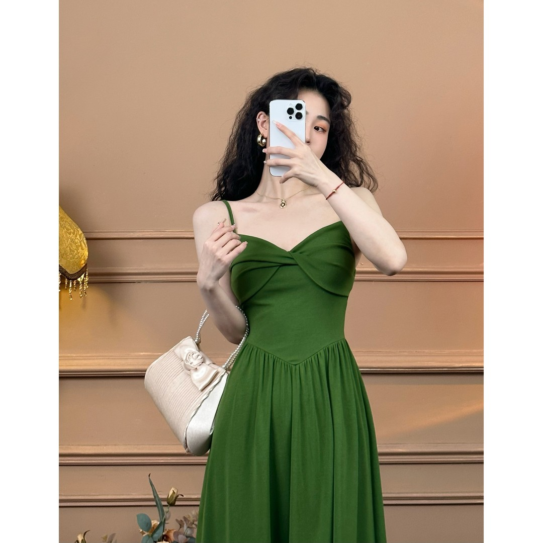 SHUANGYAN Phong cách Pháp cổ điển dịu dàng phong cách phương Tây ăn mặc nữ thiết kế cuống quýt xoắn nơ hiển thị gầy khí chất váy xòe
