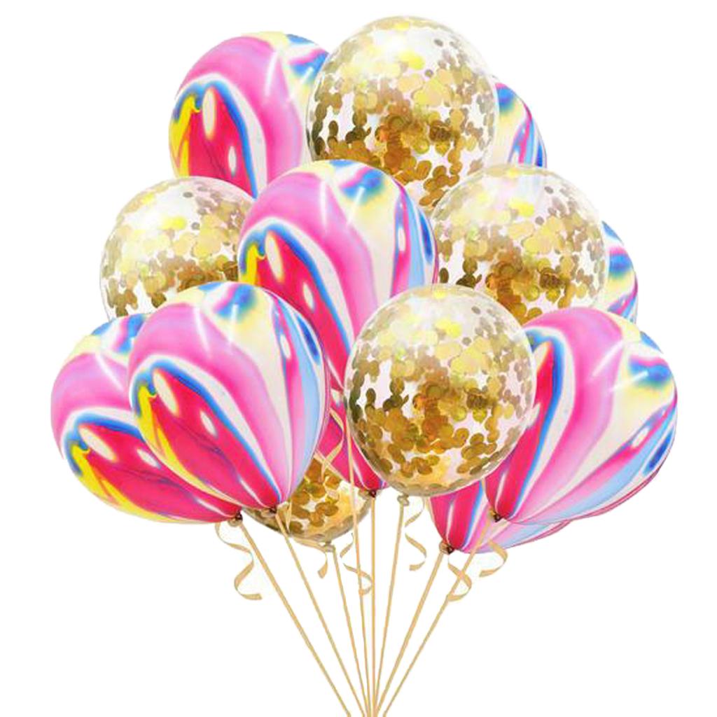 15 Pieces Latex Balloons Confetti Balloons with Ribbon Wedding Birthday Party Decoration Supplies
