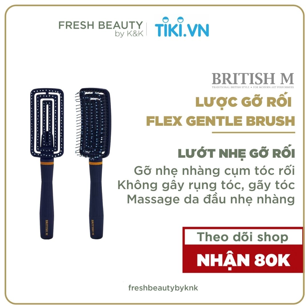 Lược bán nguyệt BRITISH M Flex Gentle Brush gỡ rối tóc nhẹ nhàng, không rụng gãy,  dễ sấy tạo kiểu