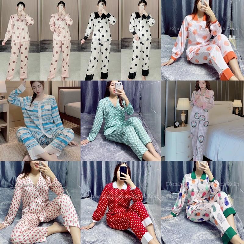 Đồ Mặc Nhà, Đồ Ngủ - TỔNG HỢP Những Mẫu Pijama Dài Tay Lụa LATIN Có Túi Xẻ Sâu