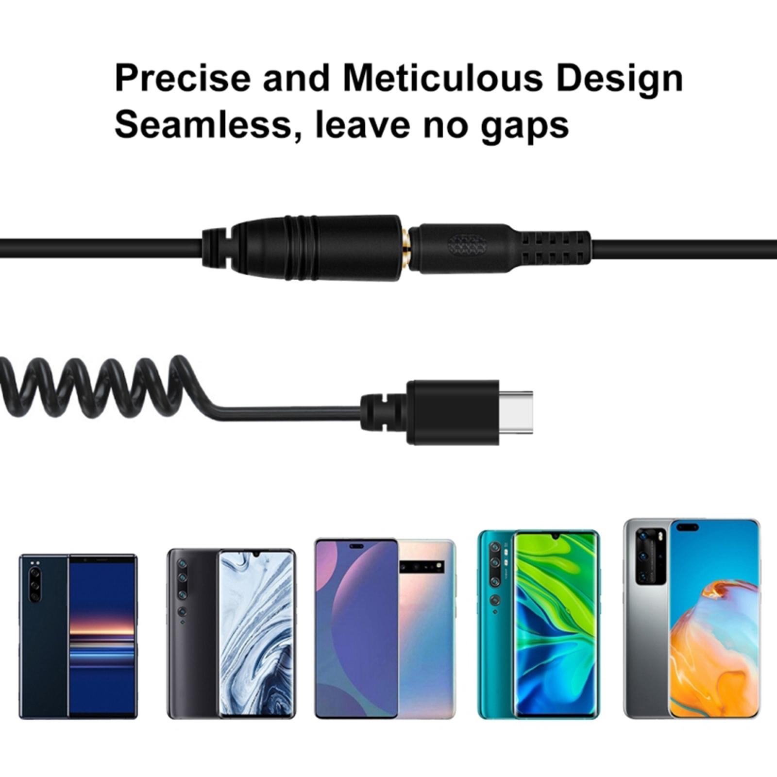 Audio Cellphone 3.5mm TRRS to USB-C Male Live Microphone Audio Adapter Coiled Cord for Samsung Easy to Use 100cm