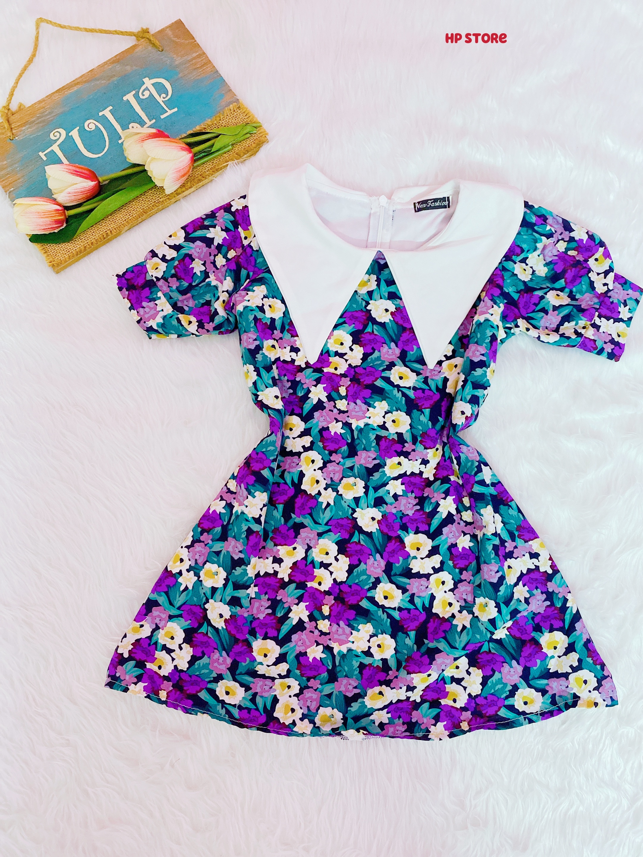 Đầm Hoa 15-17Kg Aline Hoa Tím Cổ Kiểu Bé Gái Chất Đẹp