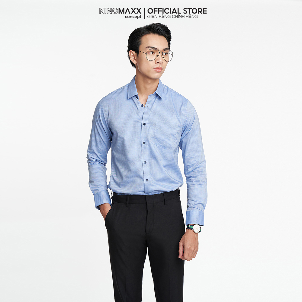 N&amp;M Áo Sơ Mi Nam Kẻ Sọc Vải Chống Nhắn Chống Ố Form slim Fit 2110021