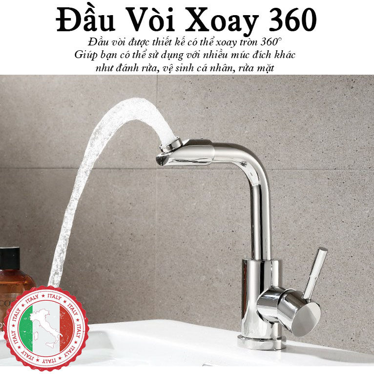 Vòi Lavabo nóng lạnh SUS304 Bóng - Cao cấp ITALIA