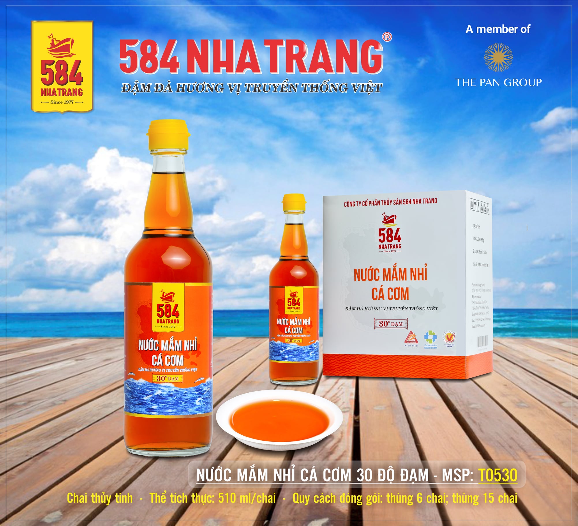 Thùng 6 chai Nước mắm Nhỉ Cá Cơm - 584 Nha Trang - 30 độ đạm - Chai thủy tinh 500ml, Date mới nhất