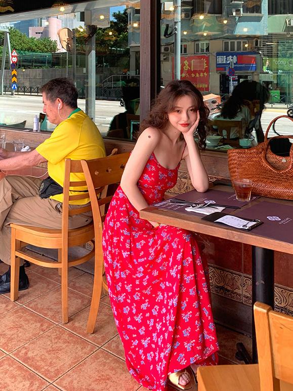 CHENGRUI Váy thắt lưng, váy hoa, váy hở lưng, váy gợi cảm, váy bãi biển mùa hè.